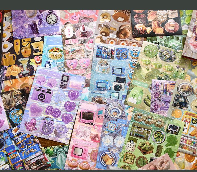 Glimmering Memories Retro Japanese Die-Cut Sticker Book for DIY Collage and Journaling