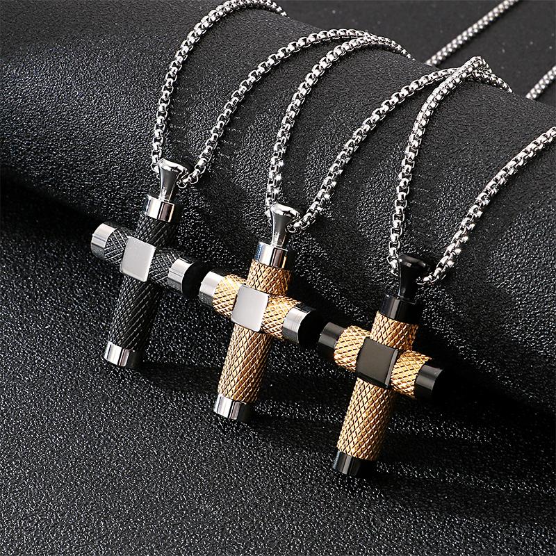 3 Color Cross Pendant 316L Stainless Steel Men's Unique Hip Hop Necklace Party Jewelry