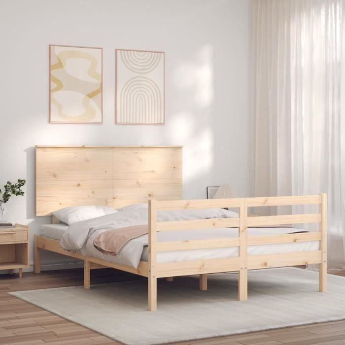 VidaXL Cadre de lit avec tête de lit 140x200 cm bois massif 3195221