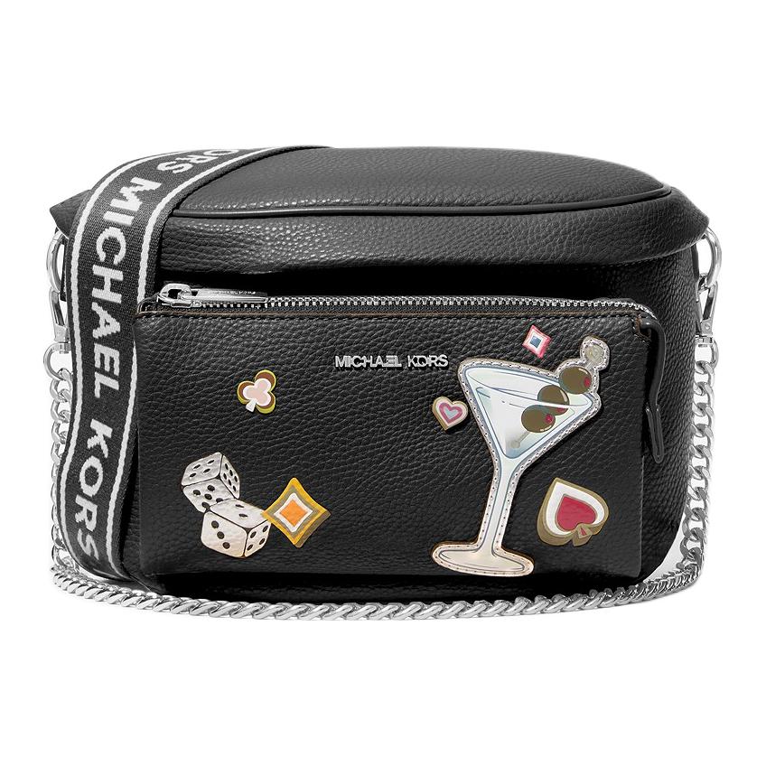 Michael Kors MK Slater Logo Print PU Crossbody Shoulder Bag Medium Women bags Black 35F5S04M8V-BLACK Basic Set (Bag+Dust Bag)