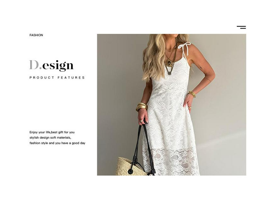 European and American Strappy Lace See-through Square Neck Slimming Long Dress for Spring and Summer.