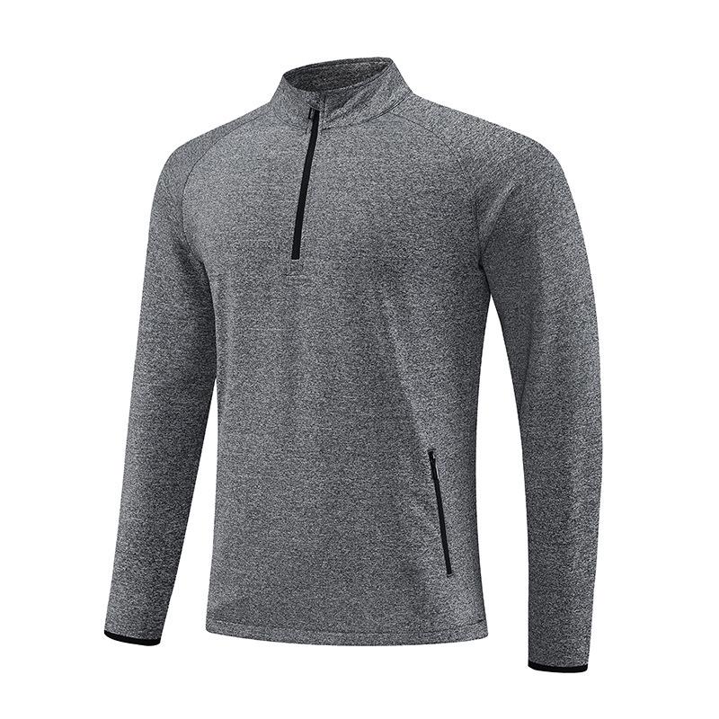 Men's European & American Long Sleeve Stand Collar Half Zip T-Shirt for Autumn/Winter Running & Fitness