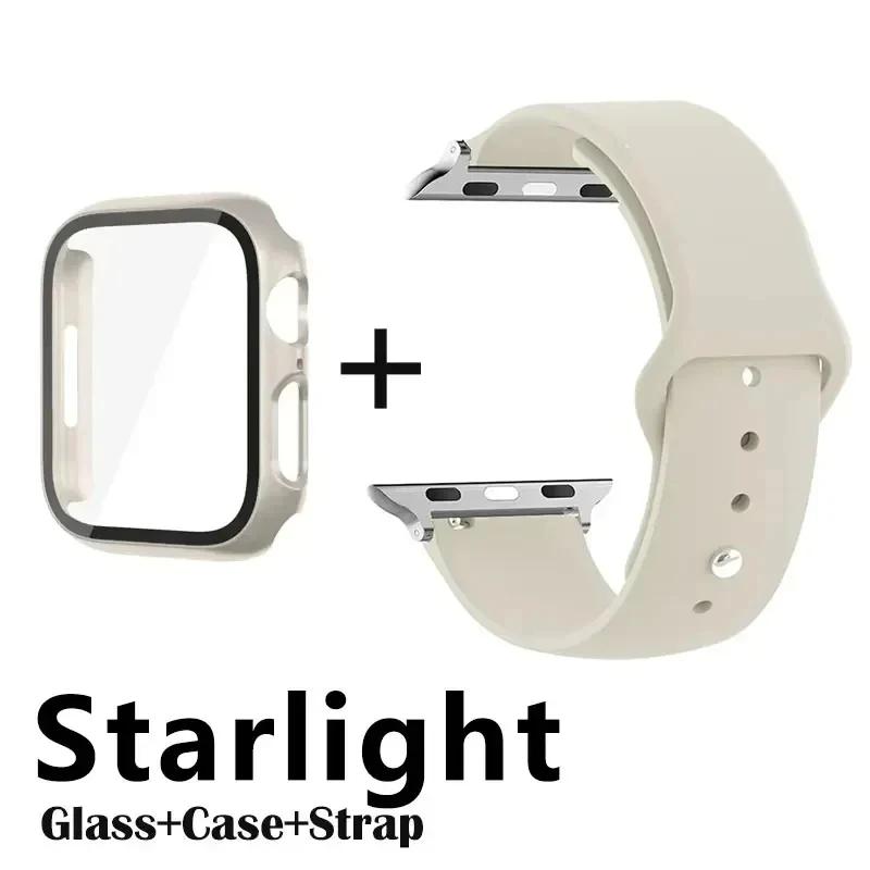 Glass+Case+Strap for Apple Watch Band 42mm 44mm 41mm 40mm 38mm 45mm 49mm Screen Protectors for Apple IWatch Series 8 7 6 SE 5 4