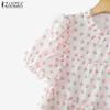 ZANZEA Women Casual Round Neck Short Sleeve Floral Print Summer Blouse