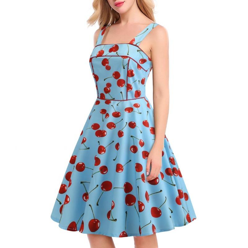New product source Sexy strap single-breasted decorative cherry print pendulum skirt