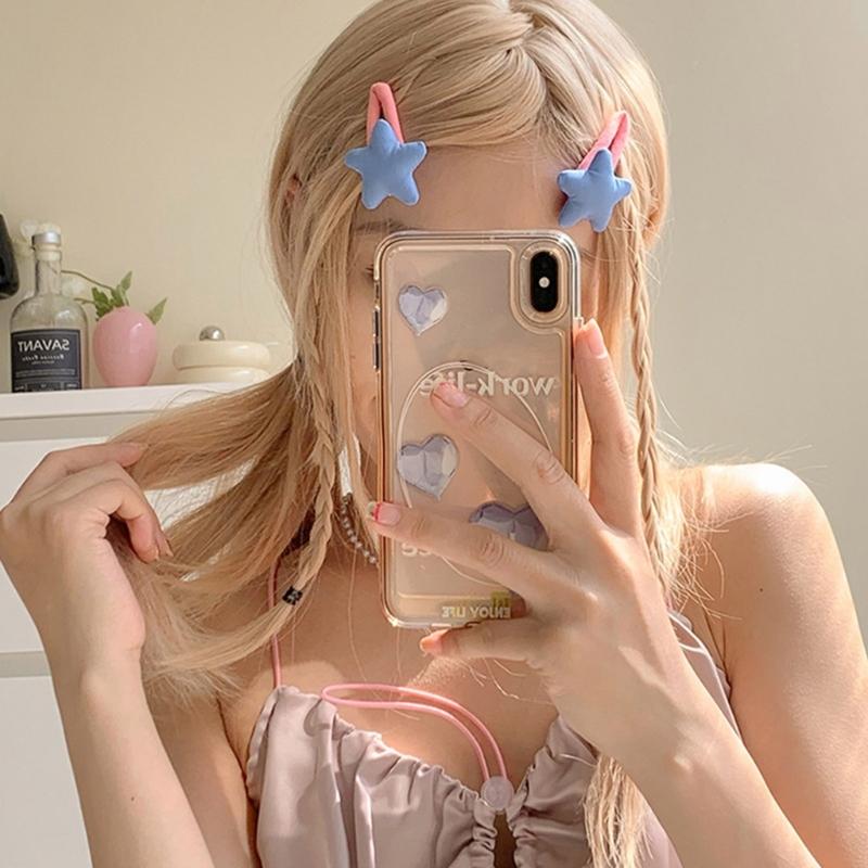 Star Snap Hair Clip Y2K Non-slip Colorful Hair Barrettes Metal Sponge Star Shaped Hairpins Cute Hair Clip for Teen