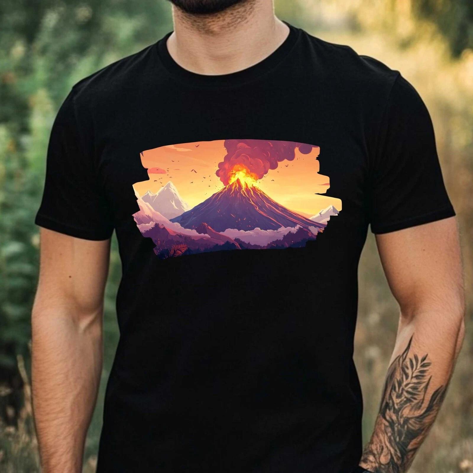 T-Shirt Herren Ausbrechender Vulkan Motiv Baumwolle Größe XS bis 5XL L