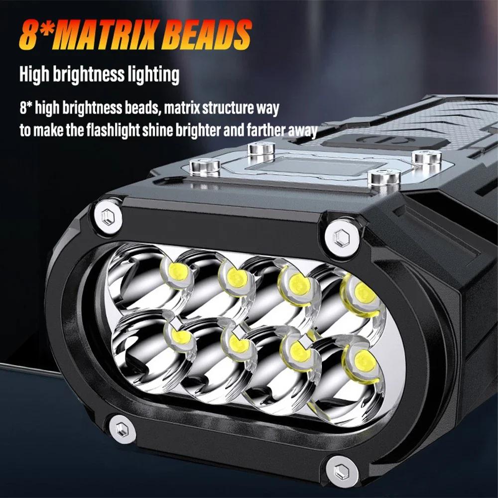 Super Bright LED Flashlight Rechargeable Torch Portable Work Light Outdoor Camping Light with High Brightness COB Side Light