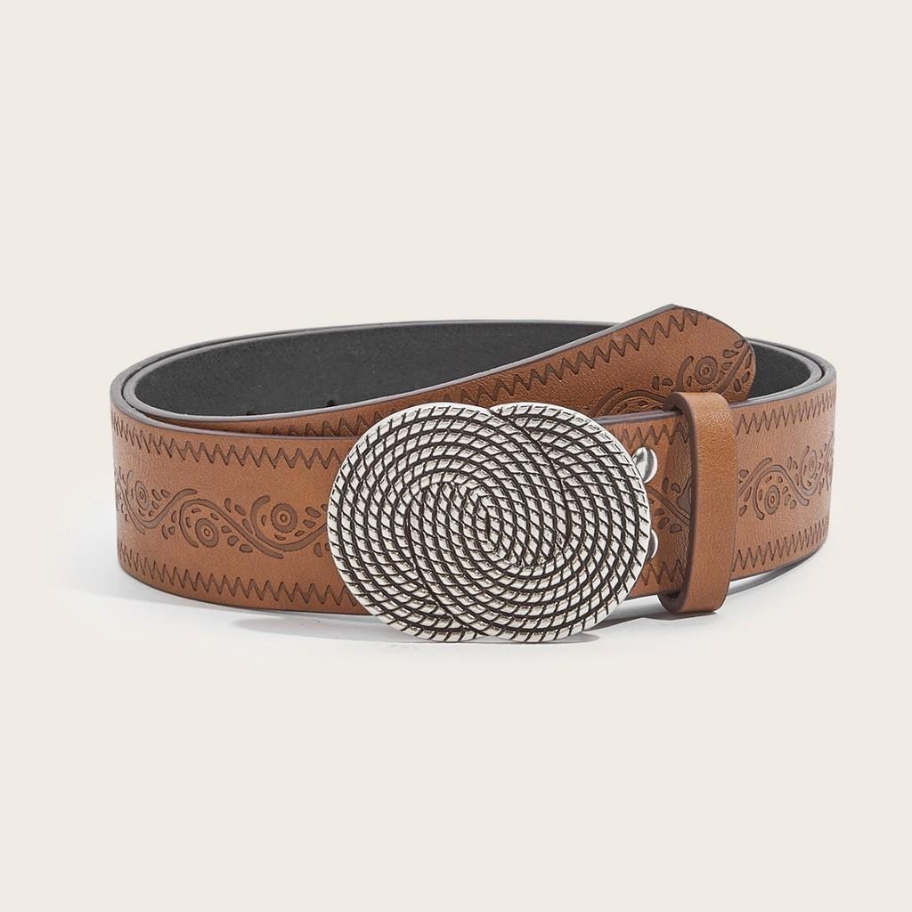 Stylish Waistband With Chic Geometric Pattern And Double Round Clasp