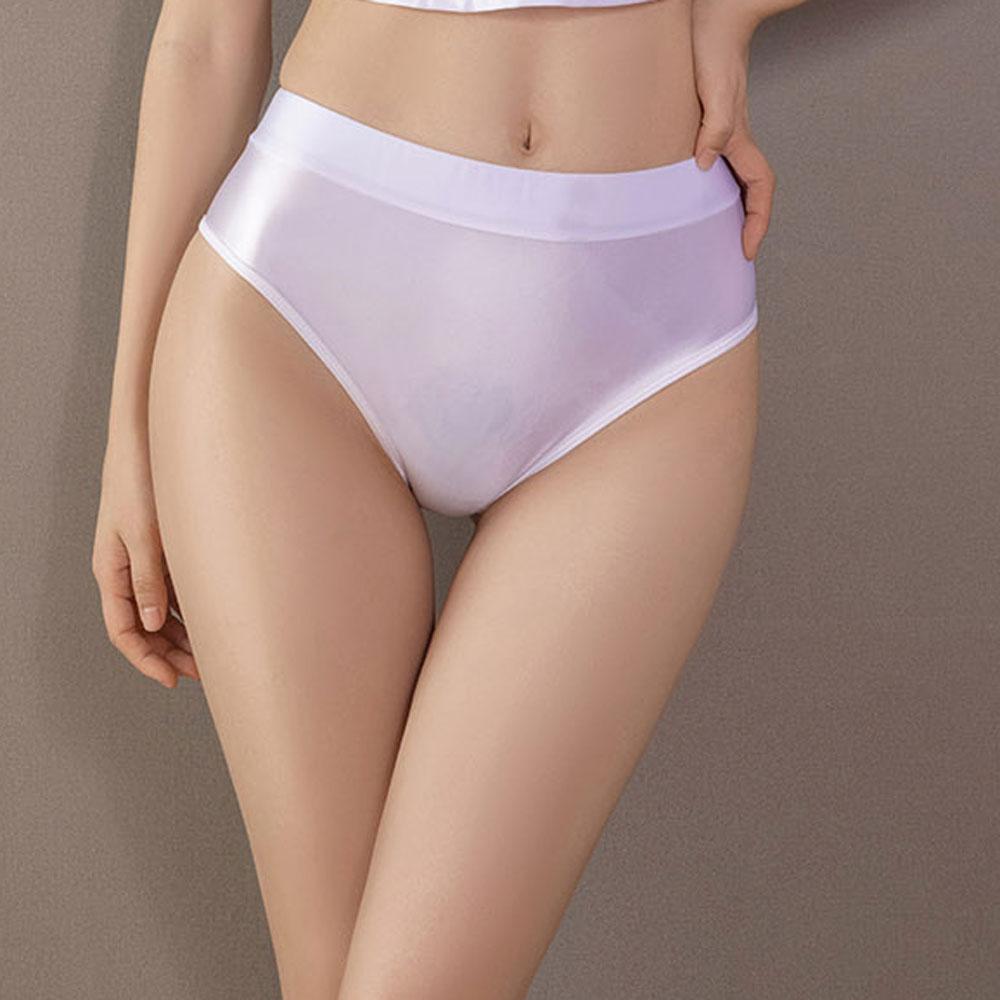 Sexy Women High Waist G-String Elastic Underwear Oil Glossy Shiny Sexy Brief Smooth Satin T-Back Push Up Hip Thong Candy Color