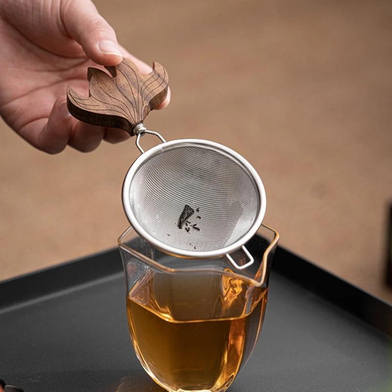 Fishtail Shape Tea Filter Wooden Handle Stainless Steel Tea Strainer Traditional Kung Fu Tea Ceremony Utensils Home Kitchen Tool