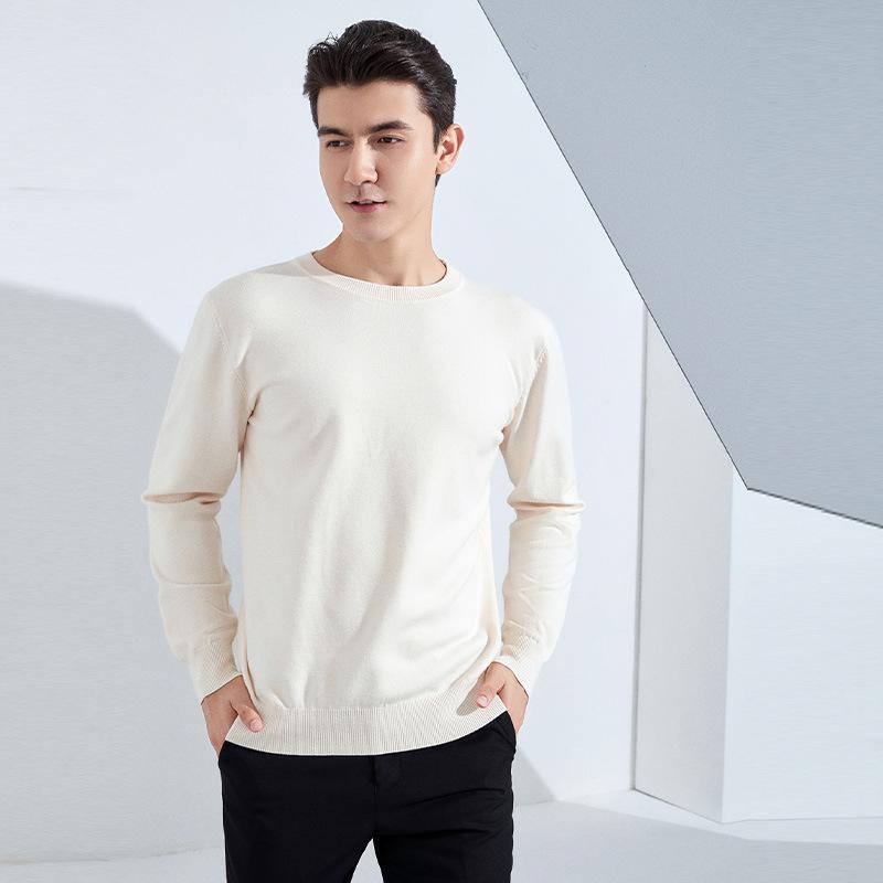 Autumn and Winter Men's Round Neck Loose Thickened Pullover Knit Sweater Solid Color Long-sleeved Short Section of Business Bottoming Warm Sweater