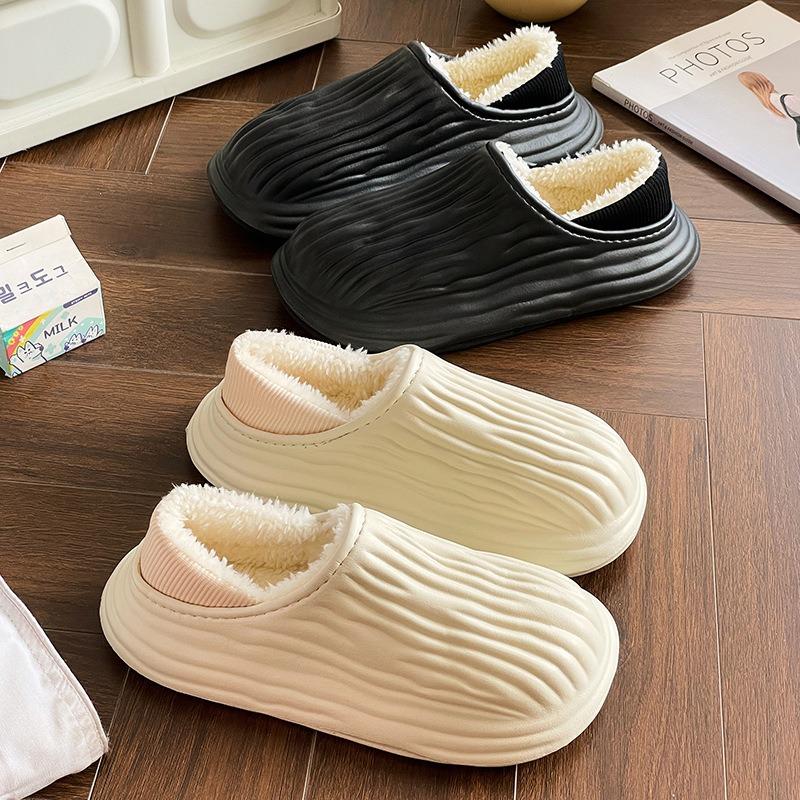 Zimní zateplené Dámské Pantofle Běžné Plyšové Ploché Domácí Vodotěsné Neklouzavé Boty Vnitřní Venkovní Silná platforma Domová pantofle