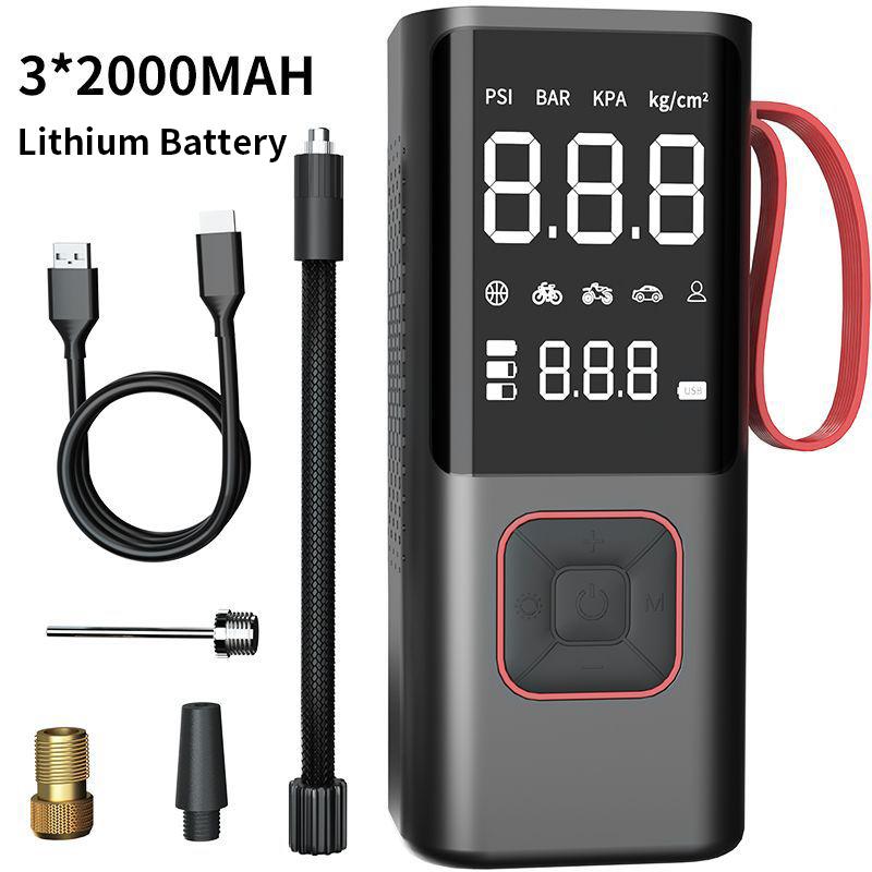 2000*3 MAH Car Wireless Air Pump Portable Air Compressor for Car Bicycle Ball Inflator 150PSI with Cigarette Lighter and USB Charging Cable