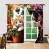 2Pcs Kitten Flower Window Curtains For Bedroom And Living Room Rod Pocket Polyester Material Drapes For Office Study Home Decor