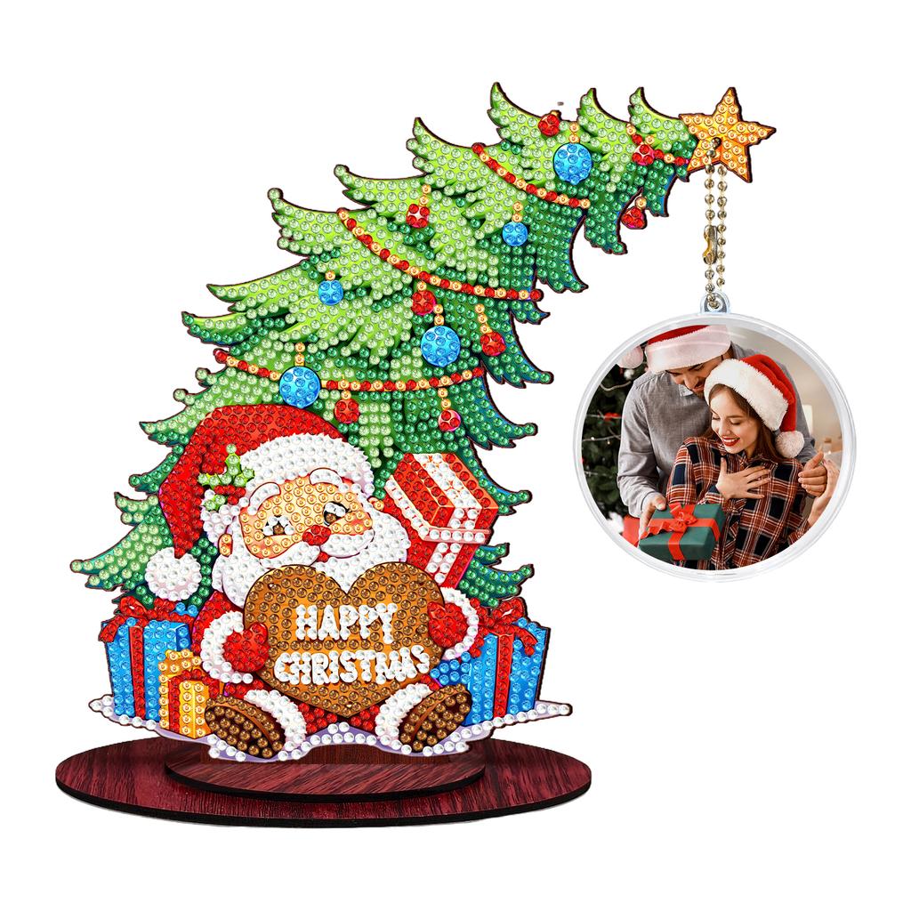 Photo Christmas Tree Table Top Diamond Painting Ornament Kits Wooden 5D DIY Diamond Art Tabletop Decorations Gift for Friends