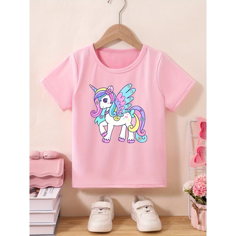 Fashionable and Beautiful Rainbow Unicorn Print Soft and Comfortable Children's T-shirt