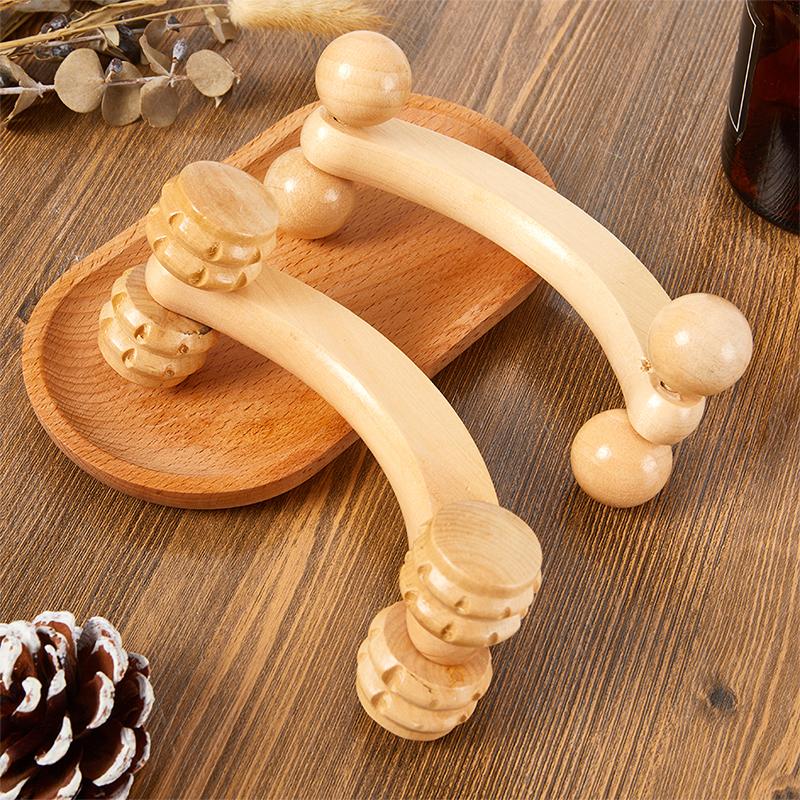 1PC Wooden Handheld Body Roller 4 Wheels Balls Massager Arm Leg Back Foot Hand Neck Shoulder Muscle Pain Relief Massage Tool