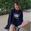 American Retro Printed Crew Neck Sweater Women's Autumn Versatile Bottoming Shirt Casual Loose Thin Trendy