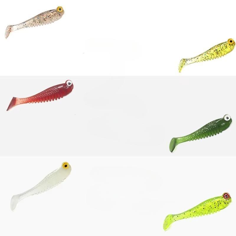5 Stück/Beutel, 5 cm, 1,3 g, Lumineszenz-Weichköder, realistischer T-Schwanz-Fisch-Imitationsköder für Angelausrüstung, Nachtangeln, Meer, Fluss