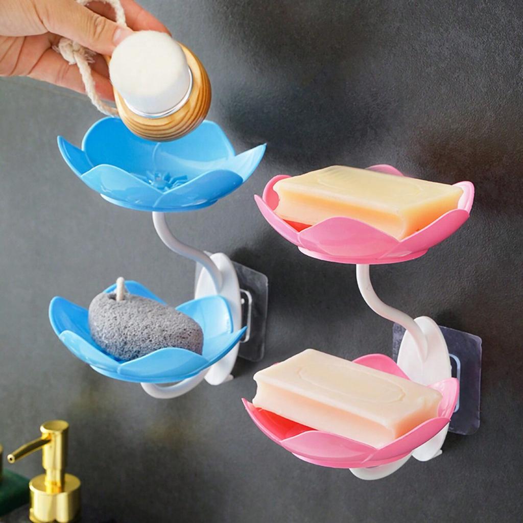 1 Pc - Lotus Soap Rack Wall Mounted Soap Box Bathroom and Kitchen Soap Rack Double-layer Soap Rack