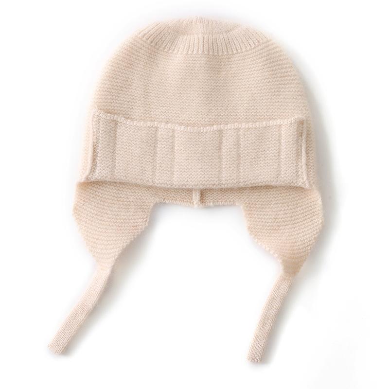 Cashmere hat women's knitted wool hat autumn and winter casual solid color ear protection hat thermal headgear flying Lei Feng hat