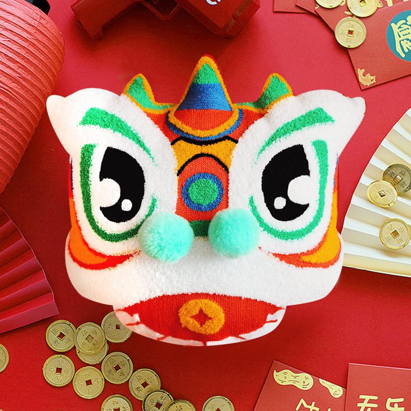 Chinese Traditional Dance Lion Embroidery Cushion Velvet Tufted 3D Lion Pillow With Fillings Sofa Backrest Cushion Wedding Decor