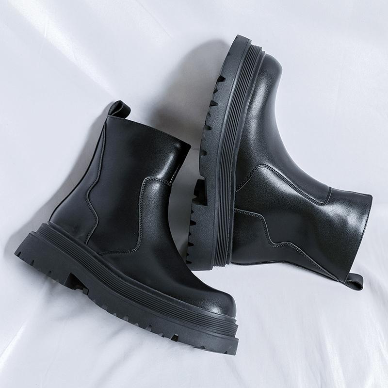 British Style Men Boots High Top Business Leather Shoes High Quality Casual  2024 Trend Non-Slip Zipper Motorcycle Boots
