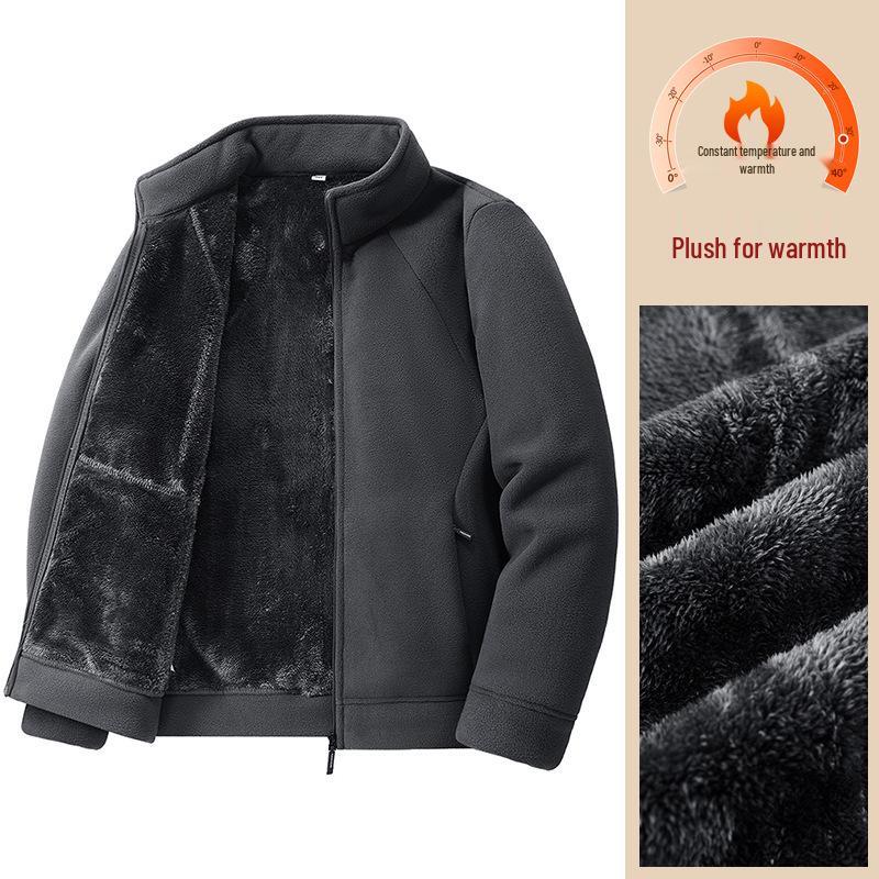 Men's Plus Size M-8XL Stand Collar Fleece Jacket - Loose, Fleece-Lined, Thickened for Autumn/Winter Outdoor Sports