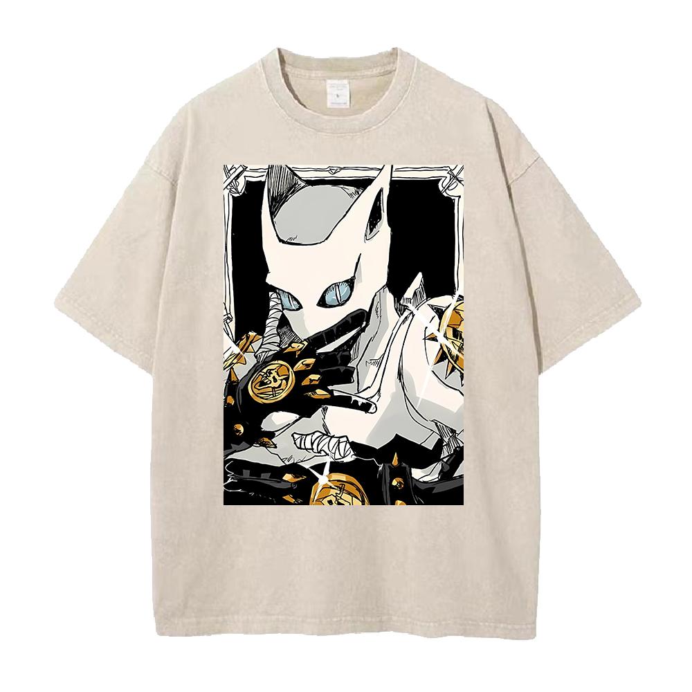 

JoJos Bizarre Adventure Killer Queen Printed Tee Men Women Washed Cotton Tshirts Manga Vintage T Shirt Harajuku Male Tshirt S