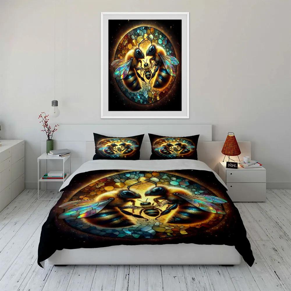 "Bee Art Three-Piece Decor" Bedding Set with 1 Duvet Cover 2 Pillowcases Single Double King Queen Gift