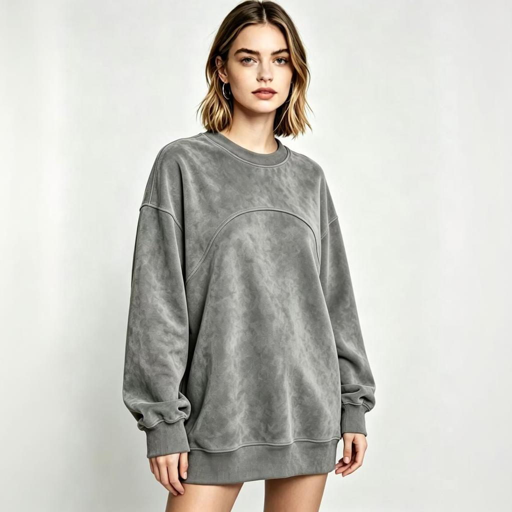 Women's Casual Pullover Top with Loose Fit, Drop Shoulder, Long Sleeves and Curved Seam