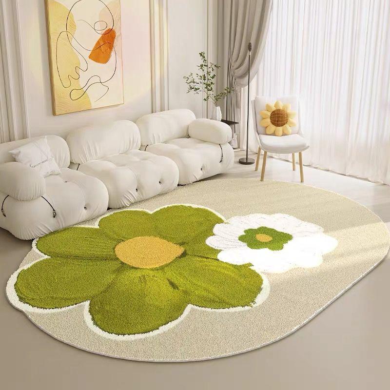 Ins Fresh Style Carpets for Living Room Fluffy Soft Bedroom Decor Flower Carpet Irregular Shape Plush Rug Home Thicken Study Mat