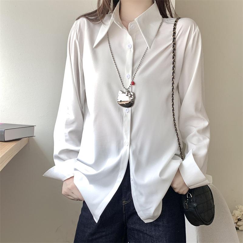 The Real Shot Is Not Reduced, the White Shirt Is Women's New Temperament Shirt, and the Small Korean Wears a Solid-color Long-sleeved Top.
