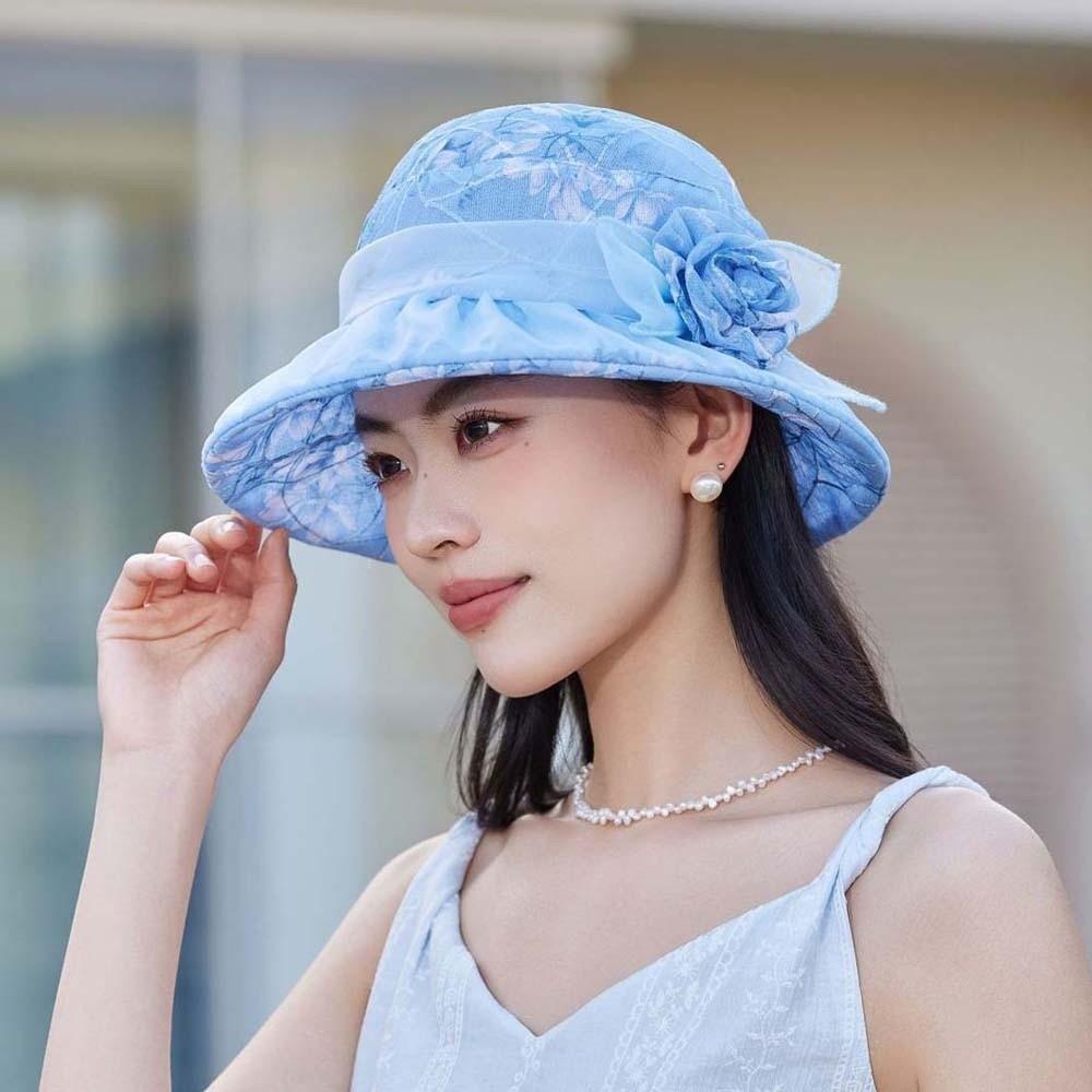 Folding Thin Bow Sunshade Cap Breathable Sunscreen Basin Hat Floral Fisherman Hat Outdoor