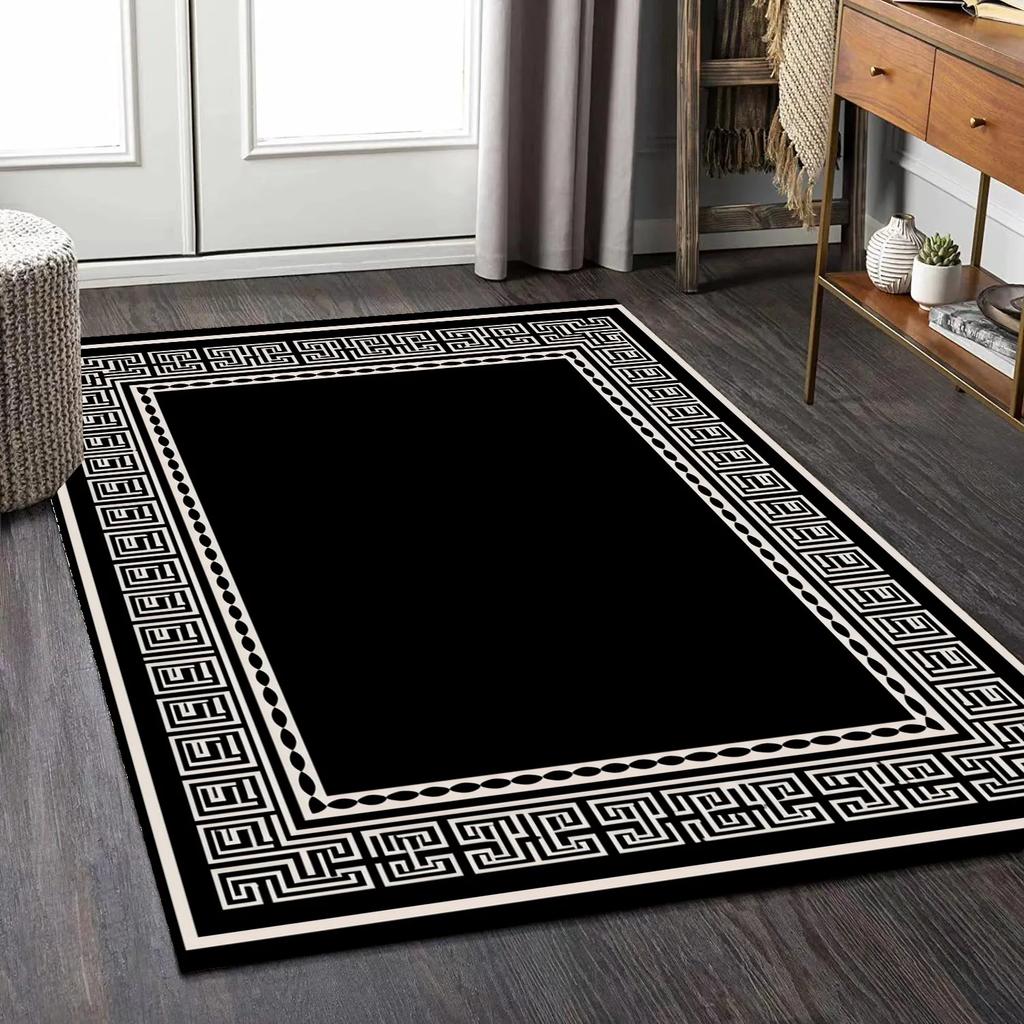 Luxury Carpet for Living Room Modern Black White Geometric Non-slip Lounge Soft Rugs Decoration Home Bedroom Floor Door Mat