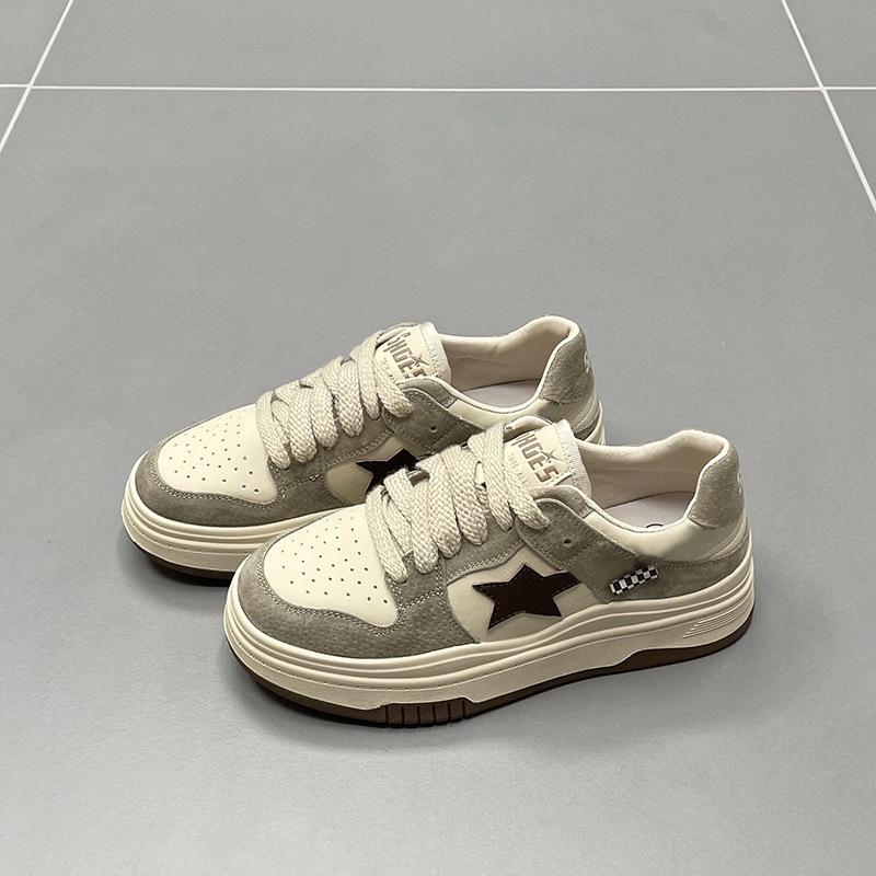 Lässige Sneakers für Damen, Frühling, neue Low-Top-Schnürschuhe mit runder Spitze und dicker Sohle, All-Match-Sportschuhe