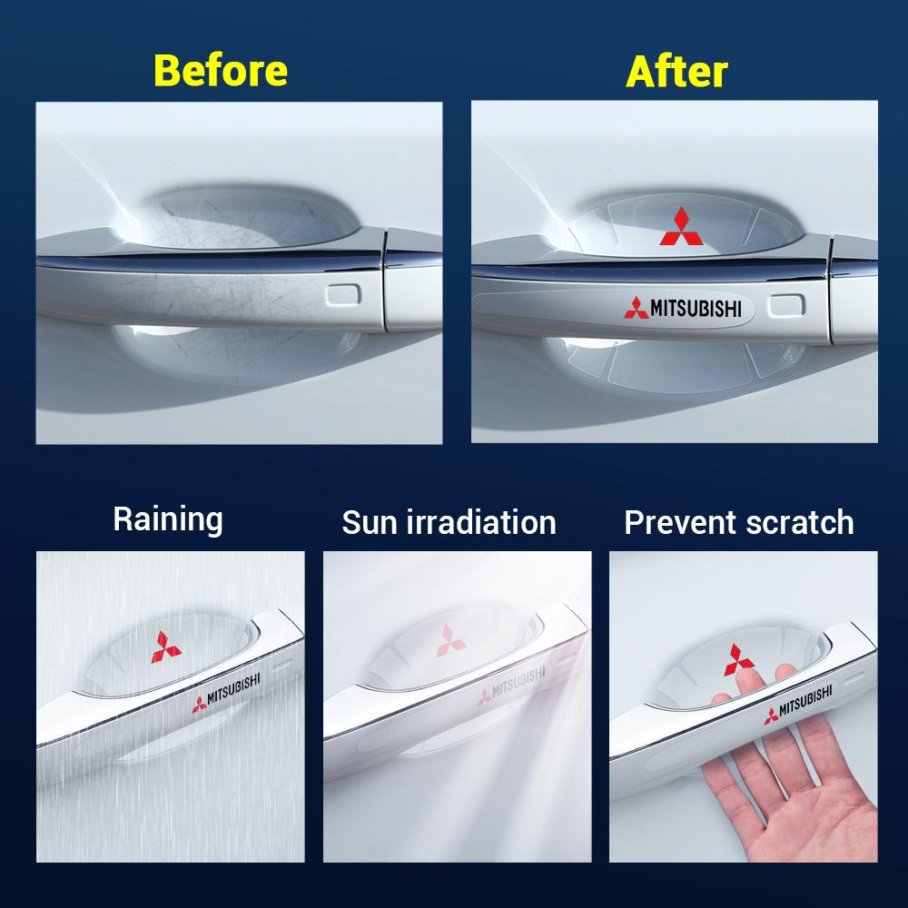 knpc3 4/8Pcs Car Door Handle Anti-scratch Protection Film Stickers For Mitsubishi 9 Ralliart X EX ASX L200 Colt Outlander Pajero Cross