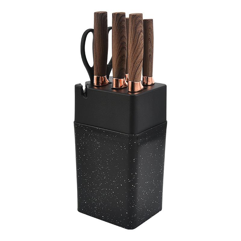 Elektroplattiertes Roségold-Messer, siebenteiliges Messer, schwarzes Edelstahl-Küchenset, Messer mit Messerablage