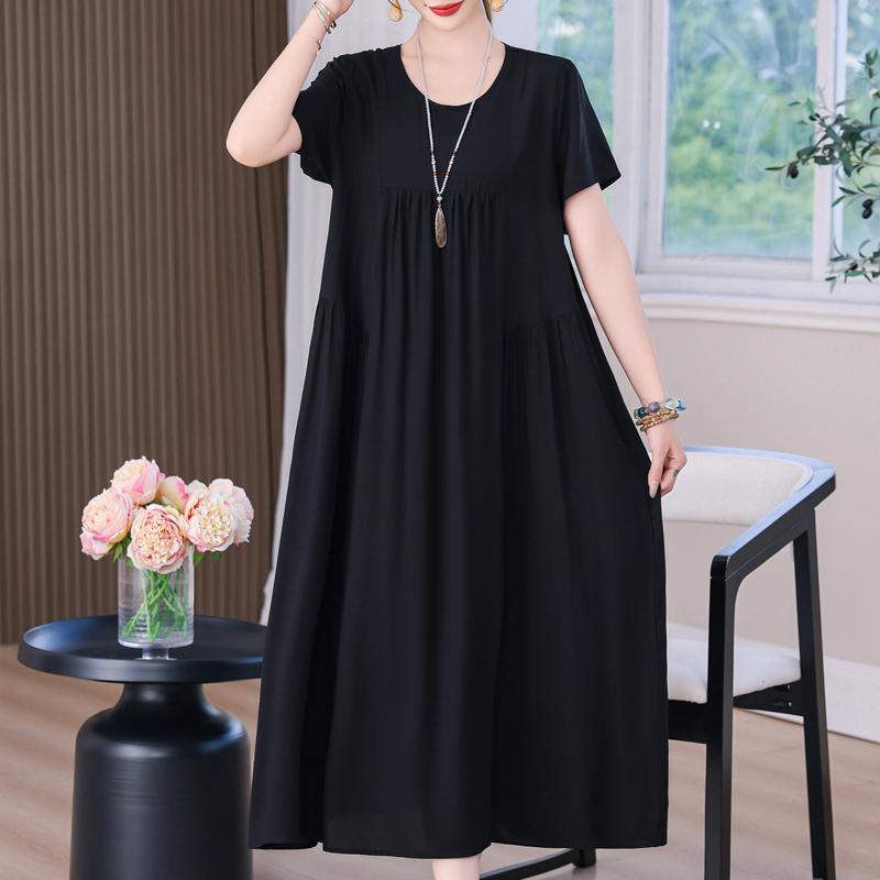 Elegant Long Dress for Women Vintage Clothes Plus Size Casual Short Sleeve Summer Loose Dress