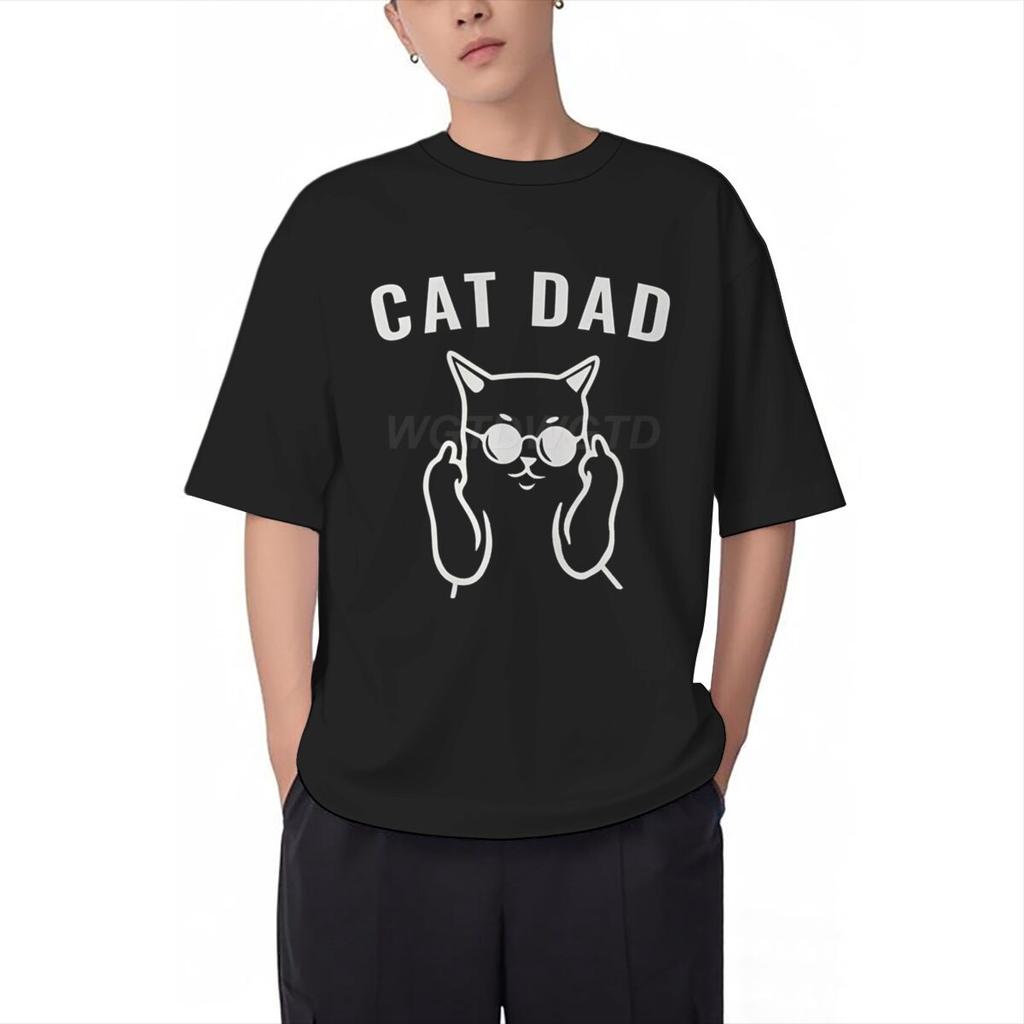 Fun Cat Dad Print T Shirt Men 100 Cotton Short Sleeve Tshirts Humor Fashion Animal Kitten Streetwear Crewneck Ropa Hombre