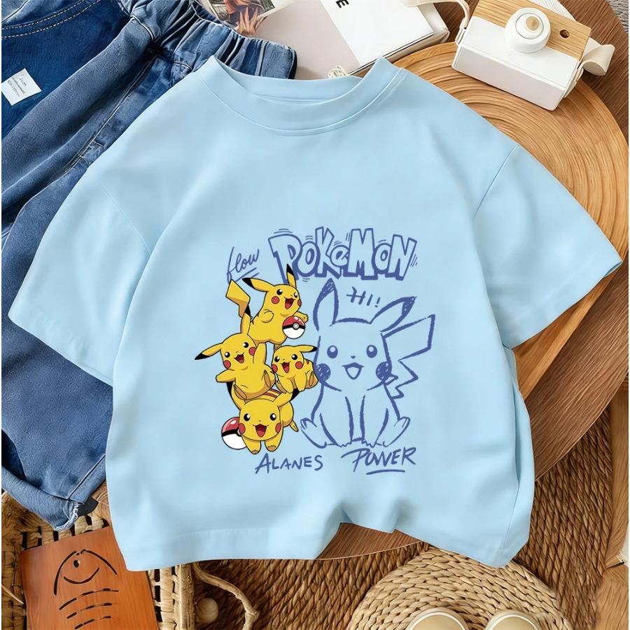 Boys and Girls Summer Street Style Fashion Children's T-shirt Pikachu Cute Kawaii Design