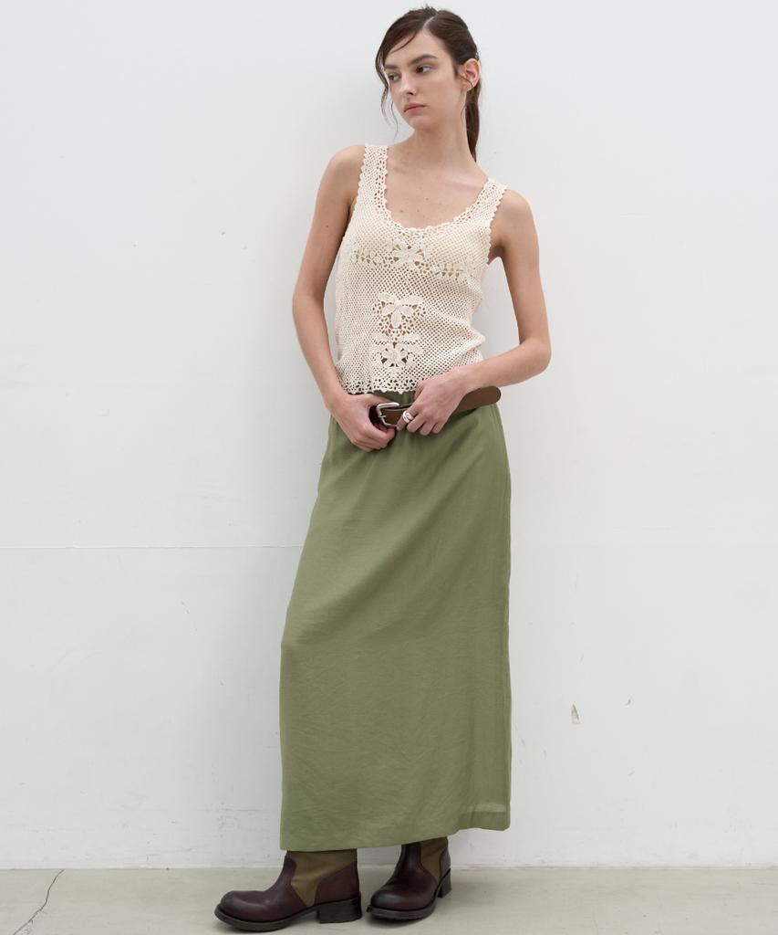 Seolan A-Line Glossy Long Skirt_Green