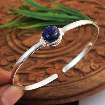 Lapis Lazuli Gemstone Solid 925 Sterling Silver Handmade Bangle Bracelet