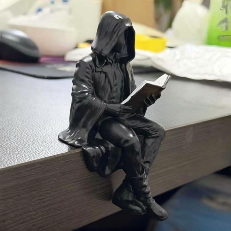 Literary Table Figure with Open Book, Hooded Shelf Decoration for Desk, Home Library, and Quiet Study Display Indoors