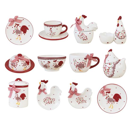 Keramikschale Teller Tasse Set Rote Blume Bräter Keksglas Hühnerförmige Keksdose für Gewürze Zucker Snacks Bauernhaus Dekor Ostergeschenk