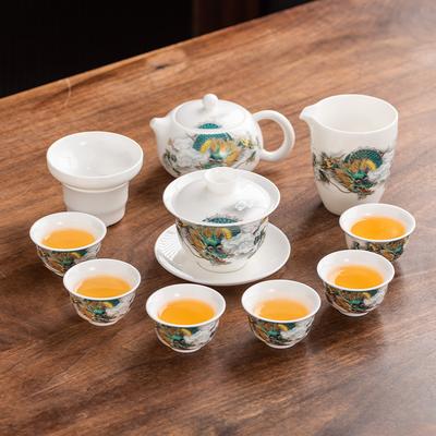 Kung Fu Tea Set, Guochao Ceramic Cover Bowl, Household Complete Set of Teacups for Leaders, Business Gifts