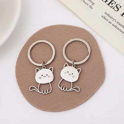 Creative Stainless Steel Cartoon Kitten Keychain Simple And Fashionable Cute Cat Couple Bag Pendant