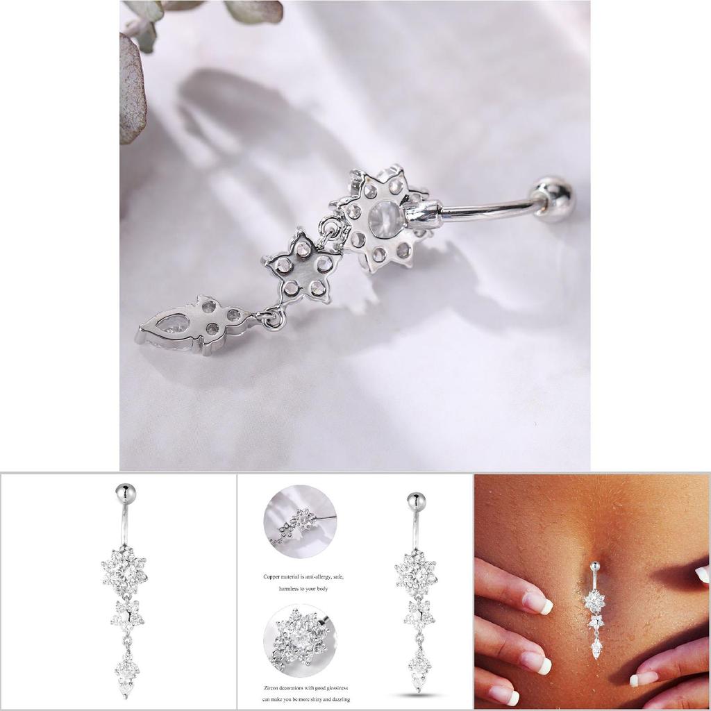 Flower Shaped Anti allergy Copper Belly Navel Ring Plating Body Piercing Jewelry Silver