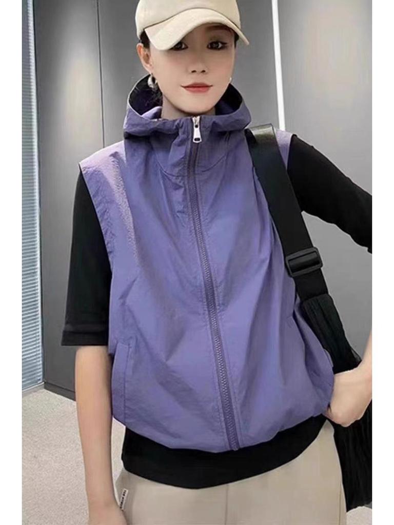 Women's Hooded Sleeveless Windbreaker Vest - Spring/Summer 2025 Sunscreen Casual Cardigan